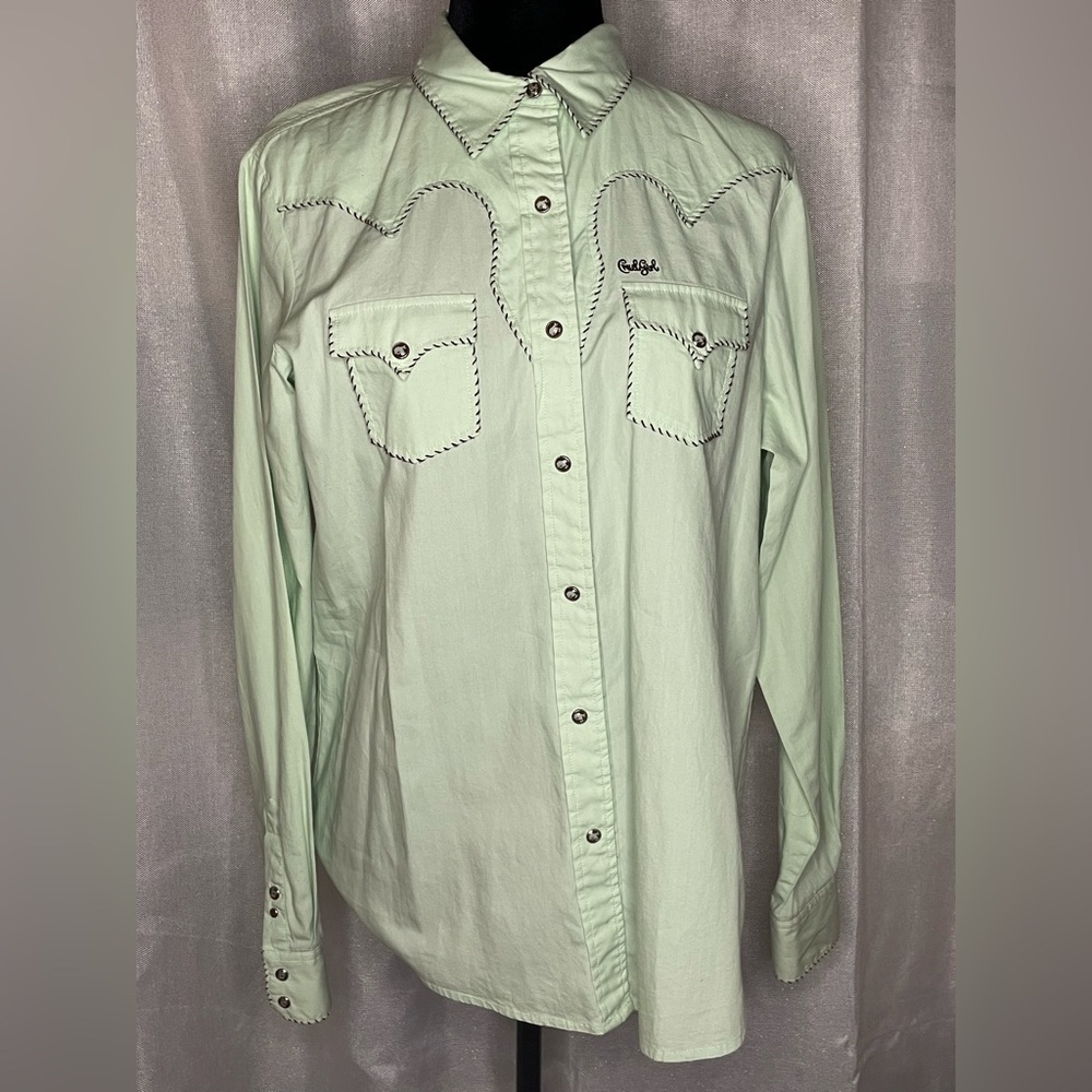 Cruel Girl Womans Western Shirt Green Measurements Given Long Sleeves Snap Up XL